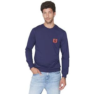 Trendyol Heren ronde hals met slogan Regular sweatshirt, marine blauw, S, marineblauw