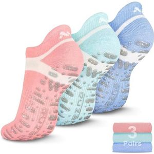 Muezna Antislip yogasokken voor dames, anti-slip Pilates Barre Bikram Studio sokken met handgrepen.., 3 Pack - Mint-groen/Blush/Arctic+ Zilveren Handvatten, One size