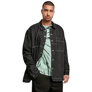 Urban Classics Outdoorjack voor heren, denim truckerjack met sherpa-binnenvoering, met borstzak en knoopsluiting, maat S tot 5XL, Black Raw, S