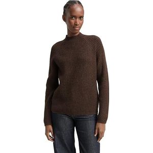 Tom Tailor Denim - Gebreide Trui - Soft Chocolate Brown Melange - Met Opstaande Kraag
