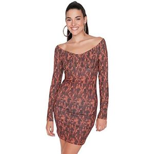 Trendyol Dames Mini Bodycone getailleerde gebreide jurk, Brown, S