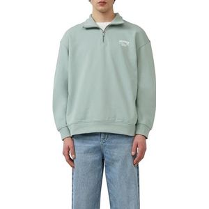 QS Opstaande kraag sweatshirt met ritssluiting en print op de, grijs-groen, M