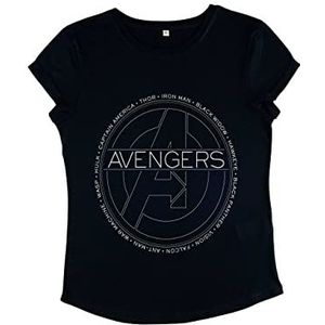 Marvel Dames Classic-Avengers Naam Rolled Sleeve T-Shirt, Navy Blue, S, donkerblauw, S