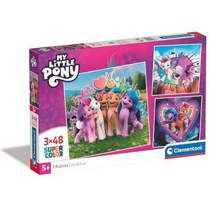 Clementoni - My Little Pony Supercolor Pony-3 x 48 (bevat 3 48 delen) kinderen 5 jaar, cartoon-puzzel, Made in Italy, meerkleurig, 25322