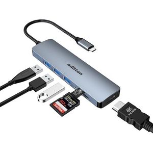 oditton 6-in-1 USB C-hub, dual monitor USB C-adapter met (4K HDMI, SD/TF kaartlezer, USB A 3.0), Chromebook Pro/Air Multiport Dock voor Surface, XPS en meer type C-apparaten