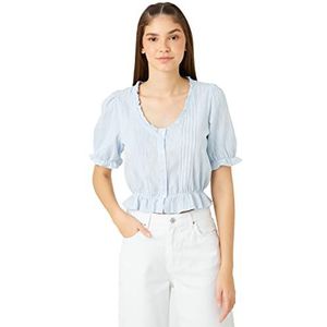 Koton Dames Crop Puff Sleeve Ruffle Button Detail Shirt, blauw (639), 40
