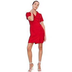 TRENDYOL Damesjurk, mini-blazerjurk, regular fit, geweven stof jurk, rood, 32