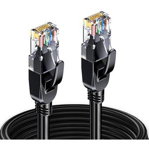 Elfcam® - 8m Cat7 Ethernet Kabel Rond Vergulde RJ45 Netwerkkabel 6.0mm Middellijn, 100% Koper LAN Kabel, STP 28AWG, Zwart, 8 Meter