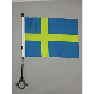 Zweden BIKE Vlag 14x21 cm - Zweedse BICYCLE Vlag 21 x 14 cm - Zwarte plastic stok en voet - AZ FLAG