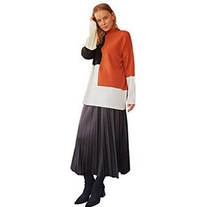 Trendyol Dames kleurblok lange mouwen ontspannen hijab-sweater, bruin, XS