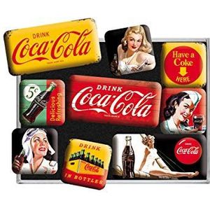 Nostalgic-Art Retro Koelkast Magneten, Coca-Cola – Yellow Mix – Geschenktip voor Coke-fans, Magneetset voor magneetbord, Vintage design, 9 stuks