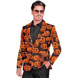 Widmann - Pompoenjas voor heren, zwart met pompoengezichten, licht op onder uv-licht, Halloween-verkleedkleding