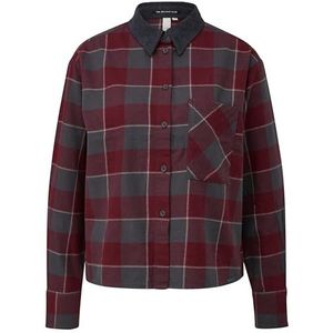 QS - Blouse - Grijs - Bordeaux - Flanel - Geruit - Lange Mouw