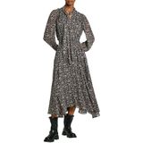 Pepe Jeans - Pixy - Jurk - Zwart - Plumeti Chiffon - Lange Mouw - Strik Kraag