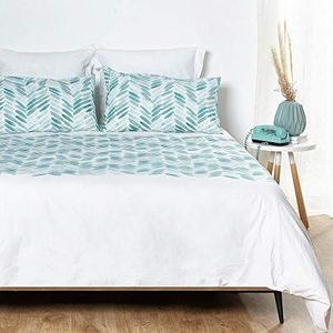 Hogarys Beddengoedset voor bedden van 180 cm (260 x 220 cm) met 2 kussenslopen (50 x 95 cm), 100% katoen (draaddichtheid 150), Sewa turquoise