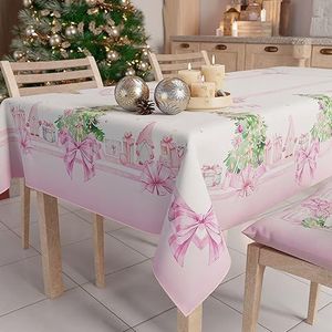 PETTI Artigiani Italiani - Kersttafelkleed, vuilafstotend, rechthoekig, voor Kerstmis, keuken, design kabouter, roze, voor 6 plaatsen (140 x 180 cm), 100% Made in Italy