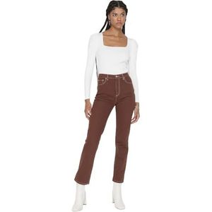 Trendyol Vrouwen Jeans Brown contrastdraad hoge taille bootcut jeans, bruin, 38