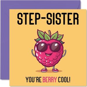 Verjaardagskaarten voor stiefzus - Berry Cool - Grappige gelukkige verjaardagskaart voor stiefzus van stiefbroer, broer of zus verjaardagscadeaus, 145 mm x 145 mm grap-wenskaarten voor vrouwen haar