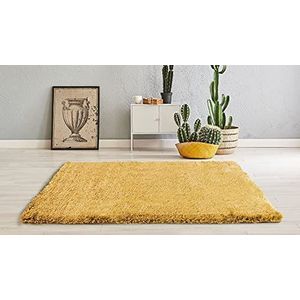 Intempora – tapijt voor woonkamer, slaapkamer, effen, oud-geel, shaggy, met lange borstelharen, zacht, 100 x 150 cm