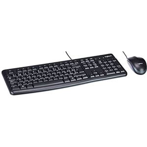 Logitech MK120 Bedraad Toetsenbord- en Muiscombinatie voor Windows, Optische Muis met Snoer, Toetsenbord van Volledig Formaat, USB Plug-and-Play, Belgisch AZERTY indeling, Zwart