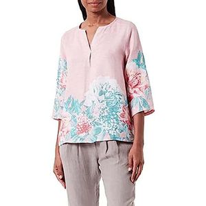 Bonateks, Tunesische kraagtop met bloemenprint en lange opsteekbare mouwen, 100% linnen, DE-maat: 34, Amerikaanse maat: S, bovenstuk, satijn - gemaakt in Italië, Meerkleurig, 34