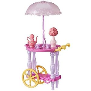 Hasbro Disney prinses serveerwagen voor poppen, met theekopjes, theepot, bloemenvaas en parasol, speelgoed voor meisjes vanaf 3 jaar