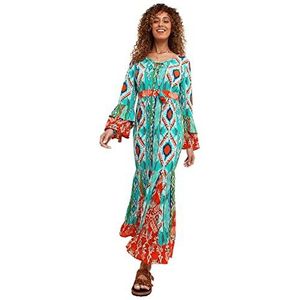 Joe Browns Dames patroon lange mouwen knoop door stropdas taille maxi jurk casual, Meerkleurig, 34