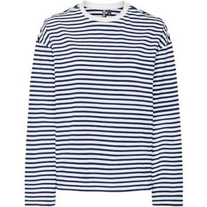 PIECES Dames Pcsadie Ls Top Noos shirt met lange mouwen, Cloud Dancer/Stripes: bellwether Blue, M