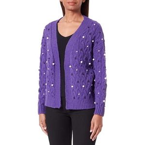 faina Dames gebreide jas met V-hals en parelversiering acryl lila maat M/L, lila, M