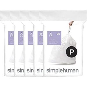 simplehuman Code P vuilniszakken met trekkoord, 50-60 liter, 13-16 liter, wit, 100 stuks