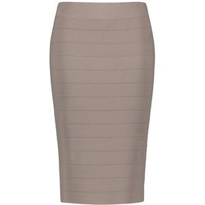 Samoon - Gebreide Damesrok - Nordic Taupe - Knielang - Gestreept