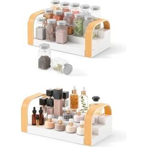 Avilia Kruidenrek met 3 planken, rek voor keuken, badkamer of slaapkamer, van gerecycled kunststof en hout, 52,7 x 15,8 x 12,7 cm, uittrekbaar 30-61 cm, wit