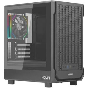 Noua | MicroATX LK100 gamingbehuizing, zwart, frontpaneel van mesh, aan de zijkant van gehard glas, ARGB-ventilator 120 mm, ondersteuning voor vloeistofkoeling, USB 3.0-poorten
