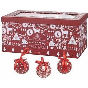 Set van 12 kerstballen Ø 7,5 cm glanzend in geschenkdoos Rudolf rendier Santa's House
