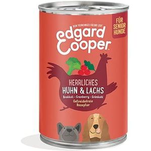 Edgard & Cooper Hondenvoer, nat, peetvader, senior graanvrij, natvoer, natuurlijke kip en zalm, 400 g x 6 met veel vers vlees en voedzame ingewanden, evenwichtige premium voeding