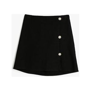 Koton Rok voor meisjes, basic, knoopdetail, elastische taille, zwart (999), 9-10 Jaar