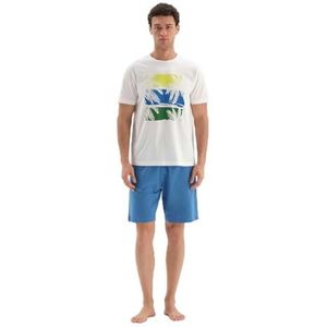 Dagi Heren T-shirt met ronde hals en korte broek, pyjamaset, Ecru, XL