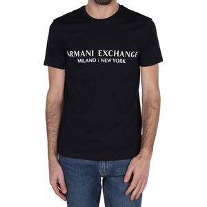A|X ARMANI EXCHANGE Heren Milan New York Logo T-shirt met korte mouwen, ronde hals, zwart, S, Zwart, S