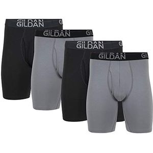 Gildan Heren katoenen stretch lange been boxershort (Pack van 4), Grijs flanel/zwart roet (4-pack), XL