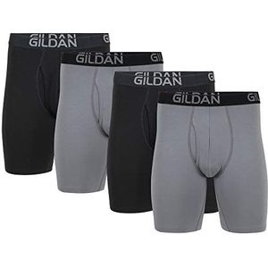 GILDAN Heren Katoen Stretch Lange Been Boxer Brief (pak van 4), Grijs Flanel/Zwart Roet (4-pack), L