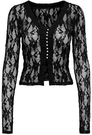 ONLY Onlalba L/S V-hals Lace Top JRS, zwart, XS