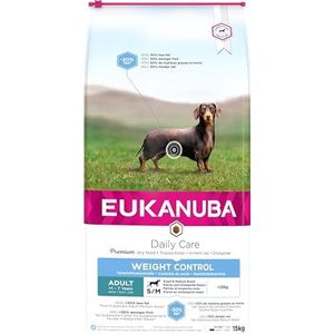 Eukanuba Dagelijkse verzorging Droogvoer met verse kip voor gewichtsbeheersing bij volwassen middelgrote honden (1-7 kg), 15 kg