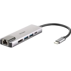 D-Link DUB-M520 5-in-1 USB-C Hub (docking station, ondersteunt Windows, Mac OS X, Linux, HDMI/RJ45/USB 3.0/USB C)