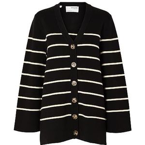 SELECTED FEMME SLFLIVA LS Long Knit Cardigan NOOS, zwart/strepen: berk, M