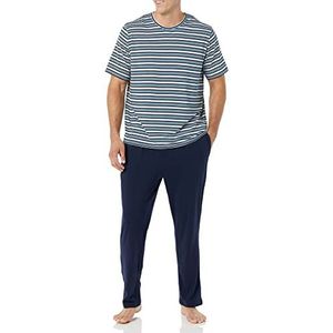 Amazon Essentials Katoenen modale pyjamaset voor heren, zwart marineblauw mix gestreept, medium