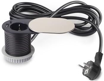 Emuca - Vertikal Flat 60 - Stekkeradapter - Roestvrijstaal - Met USB-aansluitingen