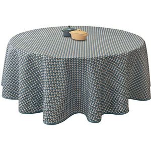 Le linge de Jules Tafelkleed, vuilafstotend, pauw, donkerblauw, rond, 160 cm, blauw, zwart, saffraan