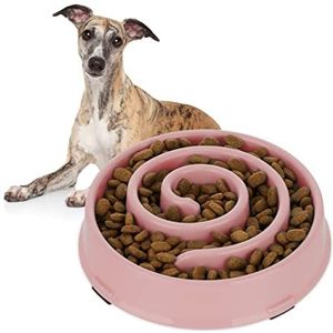 Relaxdays anti-schrokbak, voerbak tegen schrokken, 600 ml, grote honden, vaatwasserbestendig, plastic hondenbak, roze