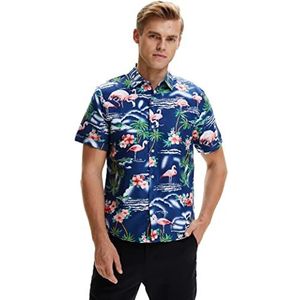 SSLR Casual herenoverhemd met button-down-kraag, marineblauw, XL