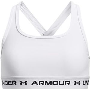 Under Armour Crossback Mid-impactsolid sportbeha voor meisjes, Wit/Wit/Zwart, 100